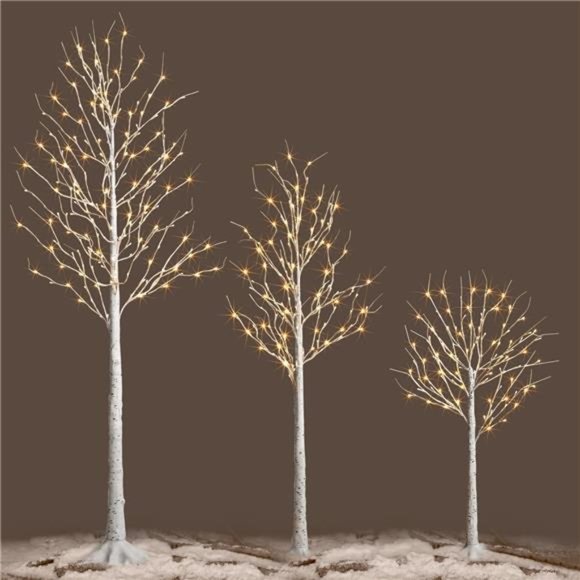 Birch Tree Lights, Set of 3 (4FT, 6FT, 8FT), 440 Warm White LED Lights